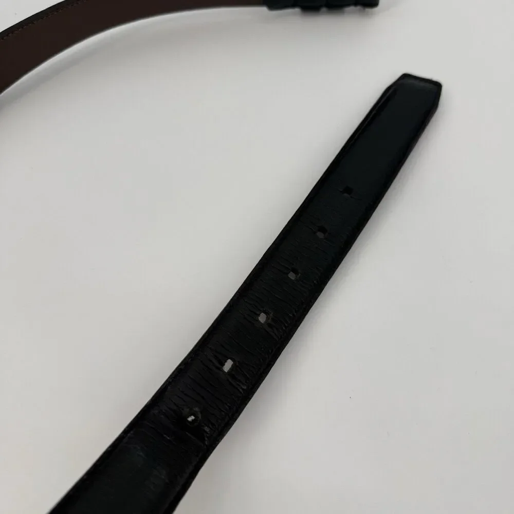 Unbranded Black Leather Mens Classic Belt Size 44 Silver Tone